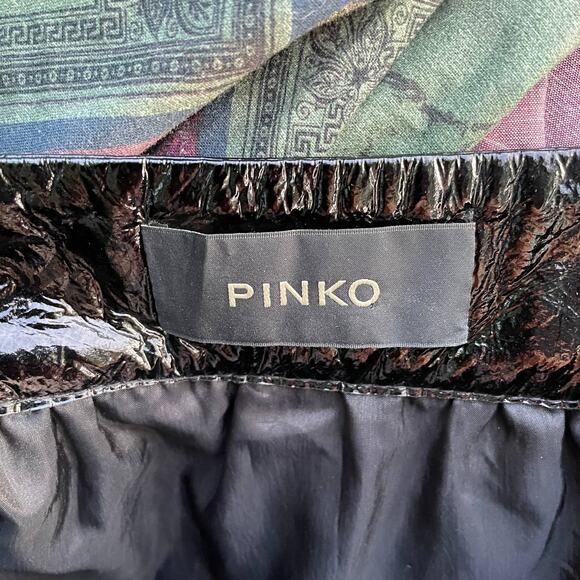 Pinko The Mall Mini Skirt Sheep Leather A-Line Satin Lined Party Black Size 2 - Picture 8 of 10